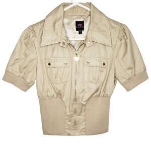 2b Bebe Short Sleeve Zip-Up Elastic Waist and Arms Jacket Medium